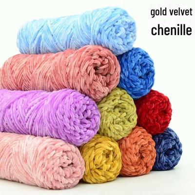 Пряжа шенилл средней толщины для ручного вязания изделий - смесь шерсти и полиэстера с блестящей золотистой бархатной отделкой - Специальная распродажа