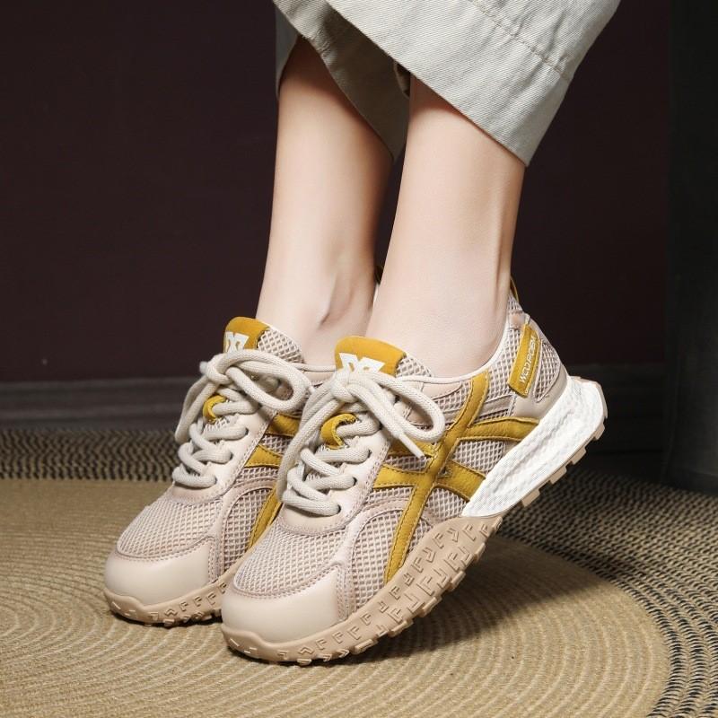 Johnature Спортивная повседневная женская обувь, дышащая сетчатая вставка, натуральная кожа, шнуровка, удобные кроссовки