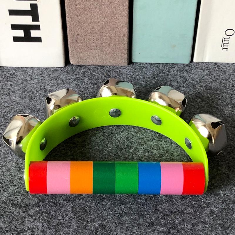 Children's Colorful Wooden Hand Rattle - Educational Toy Instrument with Leather Strap & Five Bells