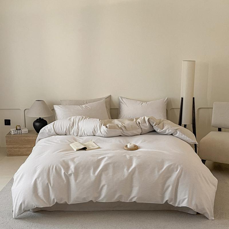 100% Cotton 3 Piece Bedding Set Soft Duvet Cover with 2 Pillowcases Solid Striped Checkered Print Skin Friendly