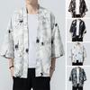 Men Print Kimono Style Three Quarter Sleeves  Samurai Costume Yukata Asian Clothes Cardigan  Top Clothes Plus Size