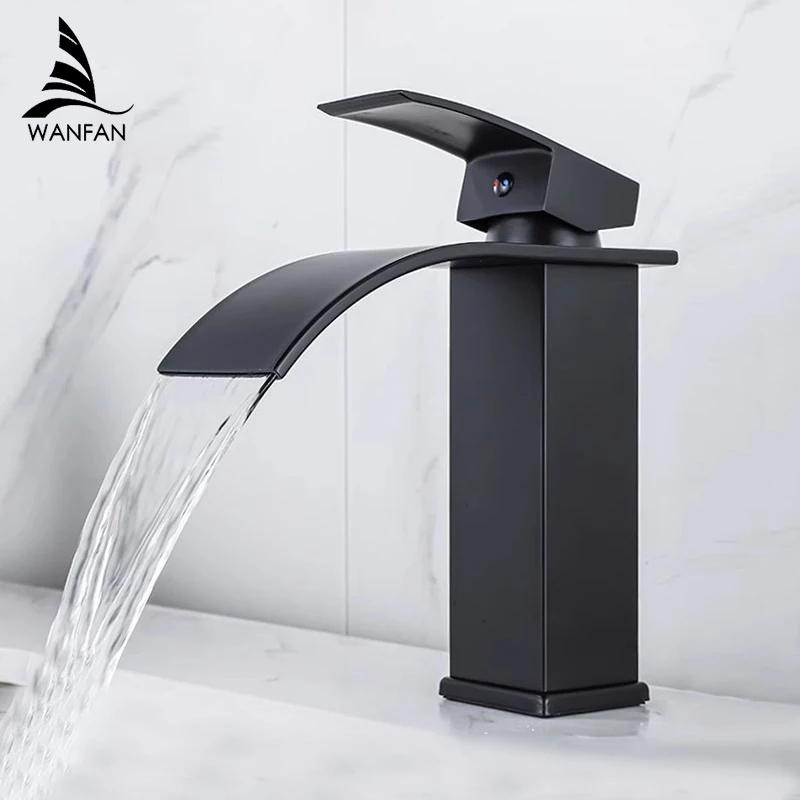 Gold Basin Faucet Deck Mounted Single Lever Bathroom Crane Waterfall Brass Bathroom Tap Hot Cold Water Mixer Taps 503