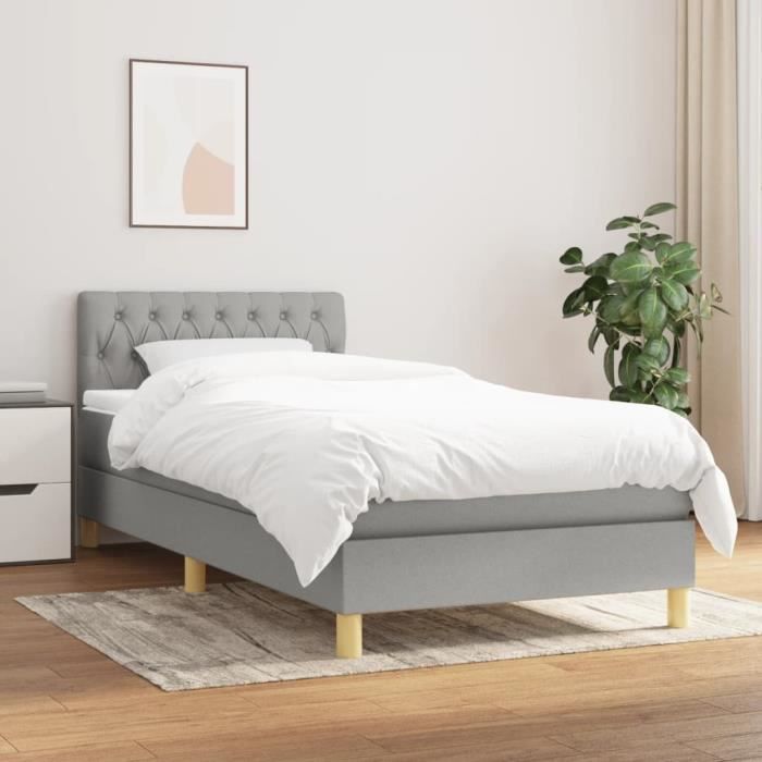 3140833 vidaXL Divan Bed with Mattress Light Grey 100x200cm Fabric