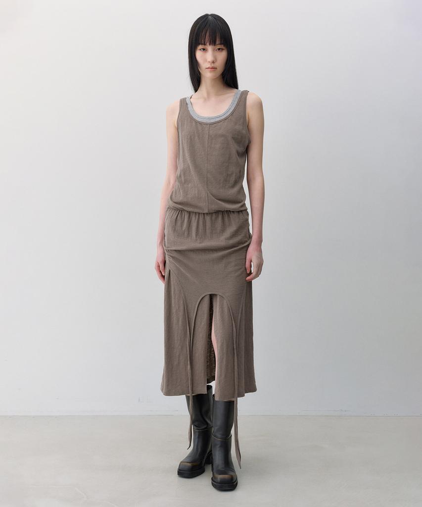 Insilence Woman Knit-Like Layered Dress Brown