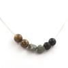Stones and Minerals. Wooden Bead Necklace + Matte Black Onyx + 8 Mm Finnish Labradorite Stainless Steel Chain.