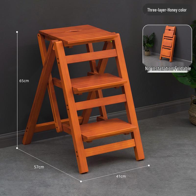 Solid Wood Folding Ladder Chair: Dual-Use Indoor Step Stool and Multifunctional Staircase.