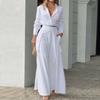 Women's Elegant Casual Sets Solid Long Sleeve Crop Shirt & High Waist Pants Two Piece Set Casual Work Suit Female V-Neck Tops