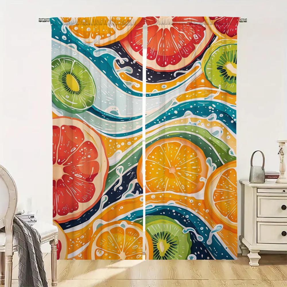 Window Home Interior Kitchen Curtains for Living Room 2 Pieces Blackout Curtains Door Curtain Fruit Partition Bedroom Decoration