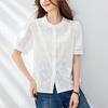 Абрикосовая вышитая рубашка для женщин, летняя одежда с короткими рукавами, новый топ с круглым вырезом, легкая хлопковая рубашка