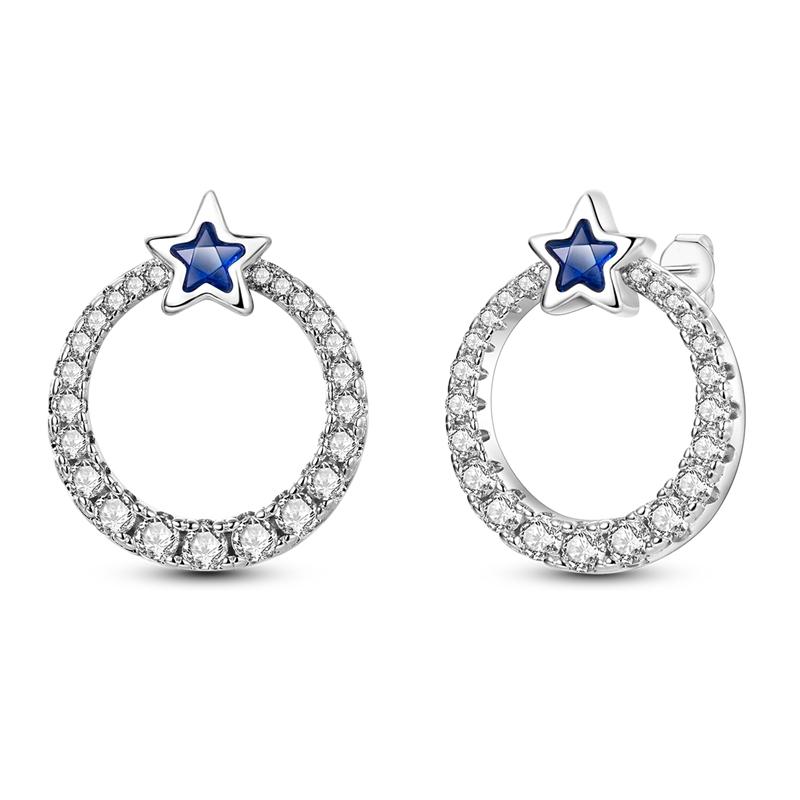 Серьги-кольца с синим цирконием для женщин, серебро 925 пробы, оригинальные серьги с цирконием, серьги U-образной формы, звезда, луна, роскошные ювелирные изделия, подарок