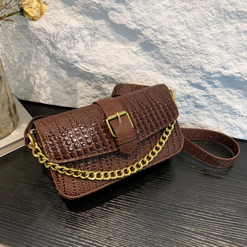 PU Square Shoulder and Crossbody Bags for Women Crocodile Sense of Luxury Armpit Bags Solid Chains Classic Fashion