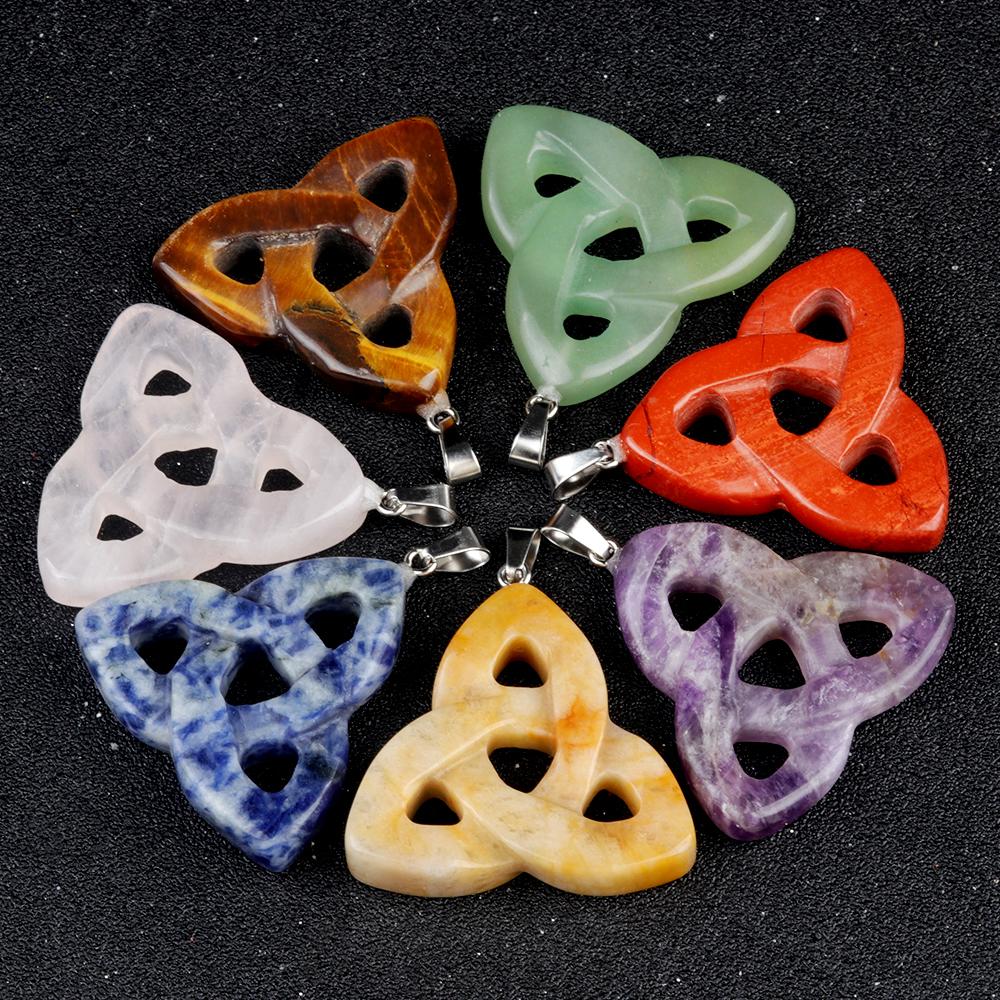 Witch Knot Pendant Necklace Natural Stone Rose Quartz/Amethyst Irish Pendant Lucky Gift For Women And Man