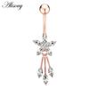 Alisouy 1pc Surgical Steel Crystal Zircon Flower Heart Leaf Bow-knot Dangle Button Navel Piercing Ring Belly Ring Body Jewelry