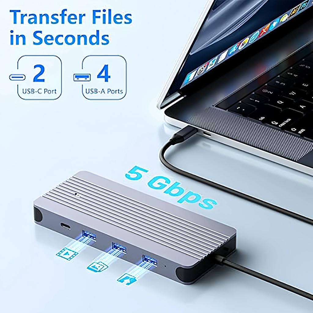 12-в-1 M.2 SSD Корпус-хаб Док-станция USB C Адаптер USB TYPE C к HDMI 4K60Hz 1000 Мбит/с PD100W USB3.0 Для Macbook