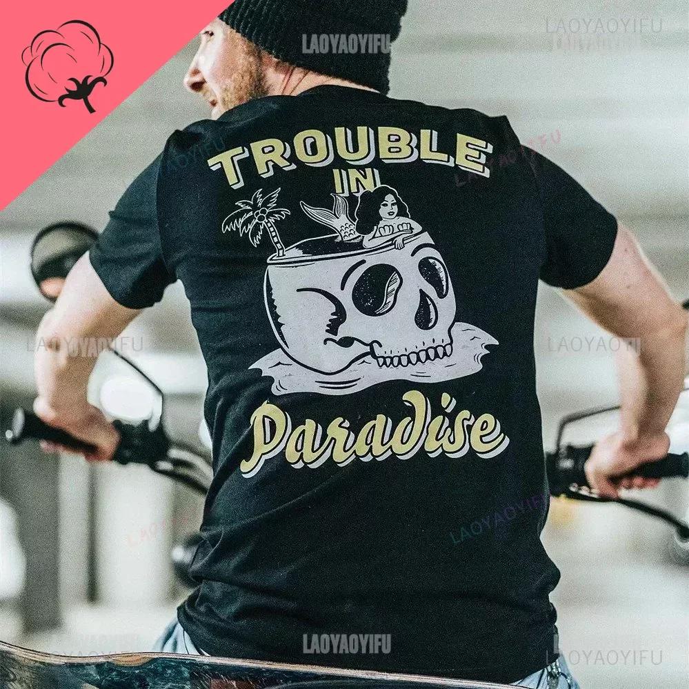 Готические футболки Harajuku Biker Skull Graphic T Shirts Men Fashion Trend Short Sleeve Tops Dark Punk Skulls Retro T Shirt Male Oversize Tee