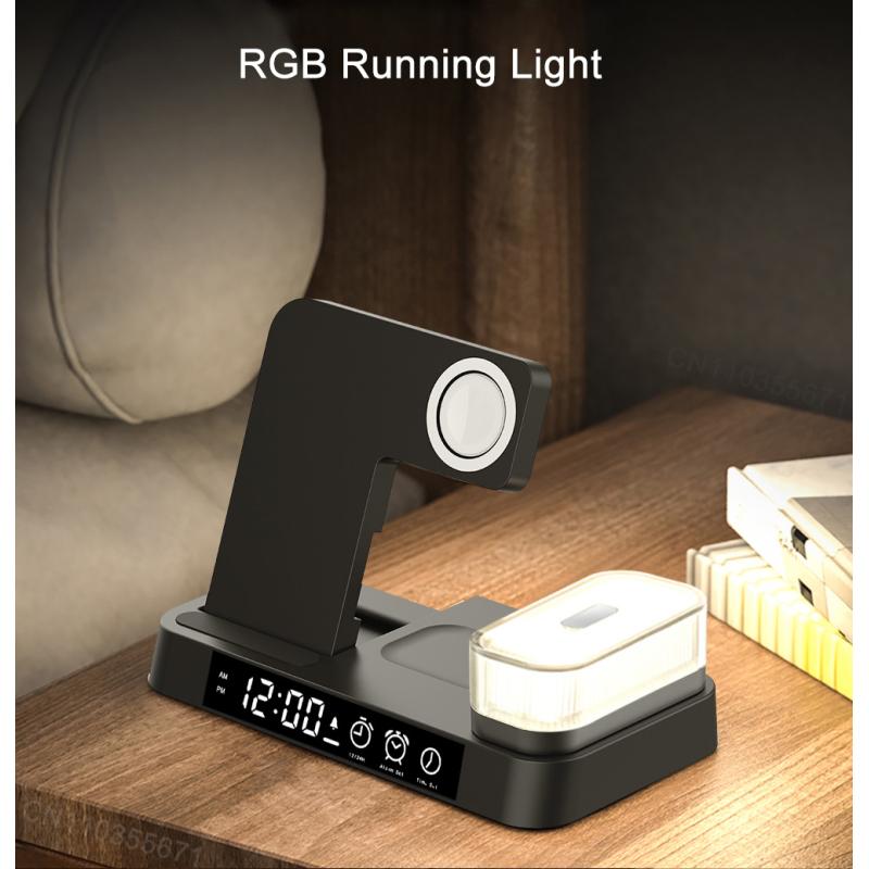 Беспроводные зарядные устройства для iPhone 15 Вт, подставка для беспроводного зарядного устройства 3 в 1 с лампой для Apple Watch, станция быстрой зарядки для iPhone 14 13 12 Pro Max