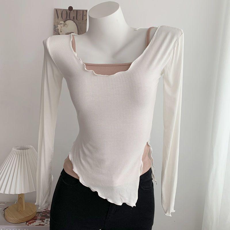 Розовая уникальная футболка с длинным рукавом и неровным подолом с разрезом, базовый слой, топ для защиты от солнца