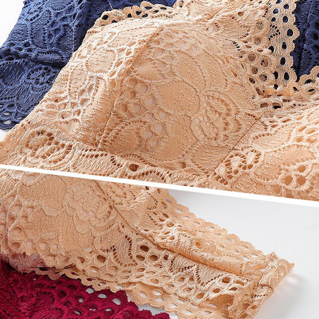 Женский бюстгальтер с кружевной цветочной вышивкой, широкий плечевой ремень, эластичный полые мягкие беспроводные мягкие дышащие пуш-ап, однотонное женское нижнее белье с V-образным вырезом