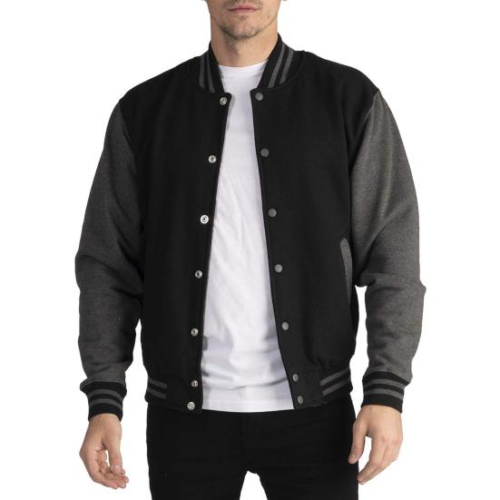 Men Baseball Jacket Stand Collar Long Sleeve Buttons Closure Patchwork Color Coat