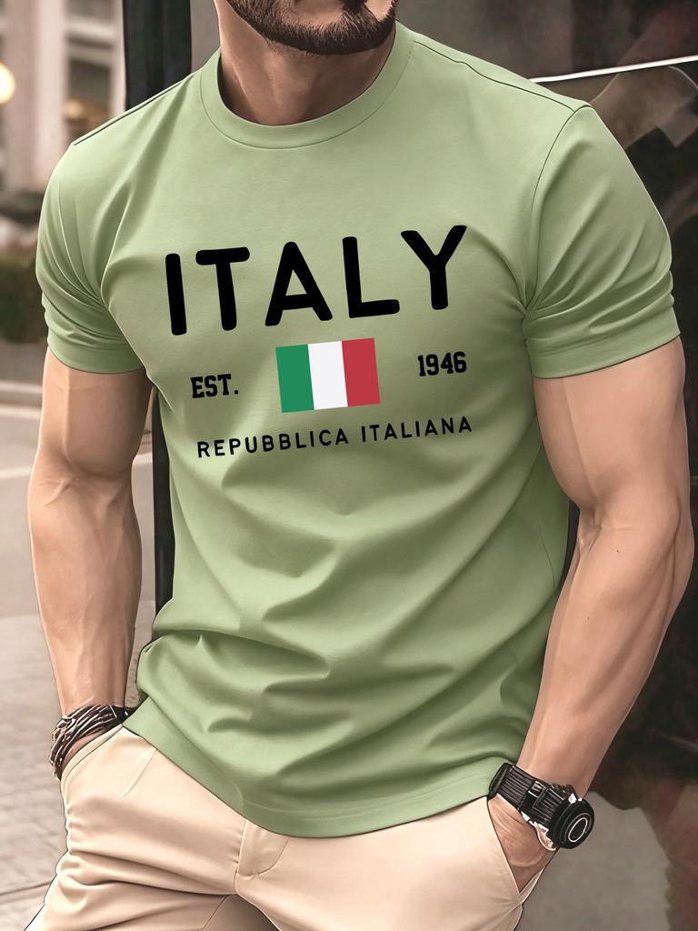 Италия Repubblica Italiana Печатные Футболки Мужская Мода Футболка с О-образным Вырезом Хлопок Свободная Одежда Мужская Универсальная Повседневная Уличная Одежда