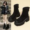 Модные женские сапоги, новые 2024 года, носки, туфли на квадратном каблуке, толстая подошва, увеличенный круглый носок, высокие каблуки, резиновые осенние женские сапоги с застежкой-молнией сзади