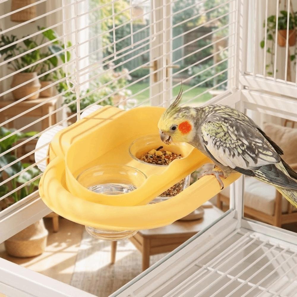 Splash-Proof Bird Water Food Bowl Stain-Resistant Bird Double-Compartment Bowl Cockatiels