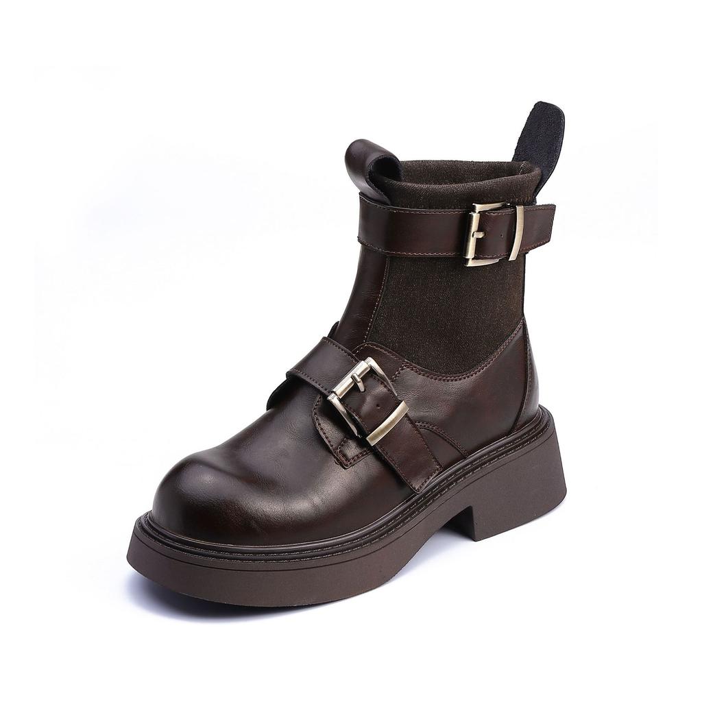 British Style Retro Martin Boots Belt Buckle Korean Version of Short Boots Internet Celebrity Tide Thick Sole Heightening Boots Niche Fashion Boots