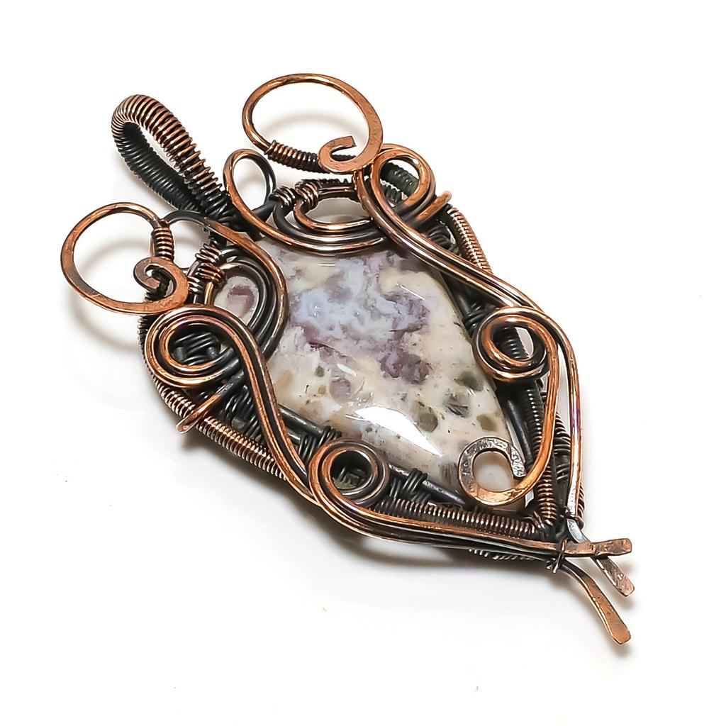 Кулон из мохового агата, обернутый медной проволокой 999 пробы, кулон ручной работы с драгоценным камнем, подарок на день рождения