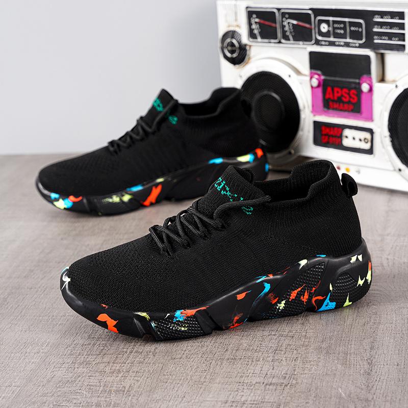 Men's Breathable Sneakers Running Shoes Men and Women Ultralight High Elastic Socks Shoes Tennis Sports Black Shoes
