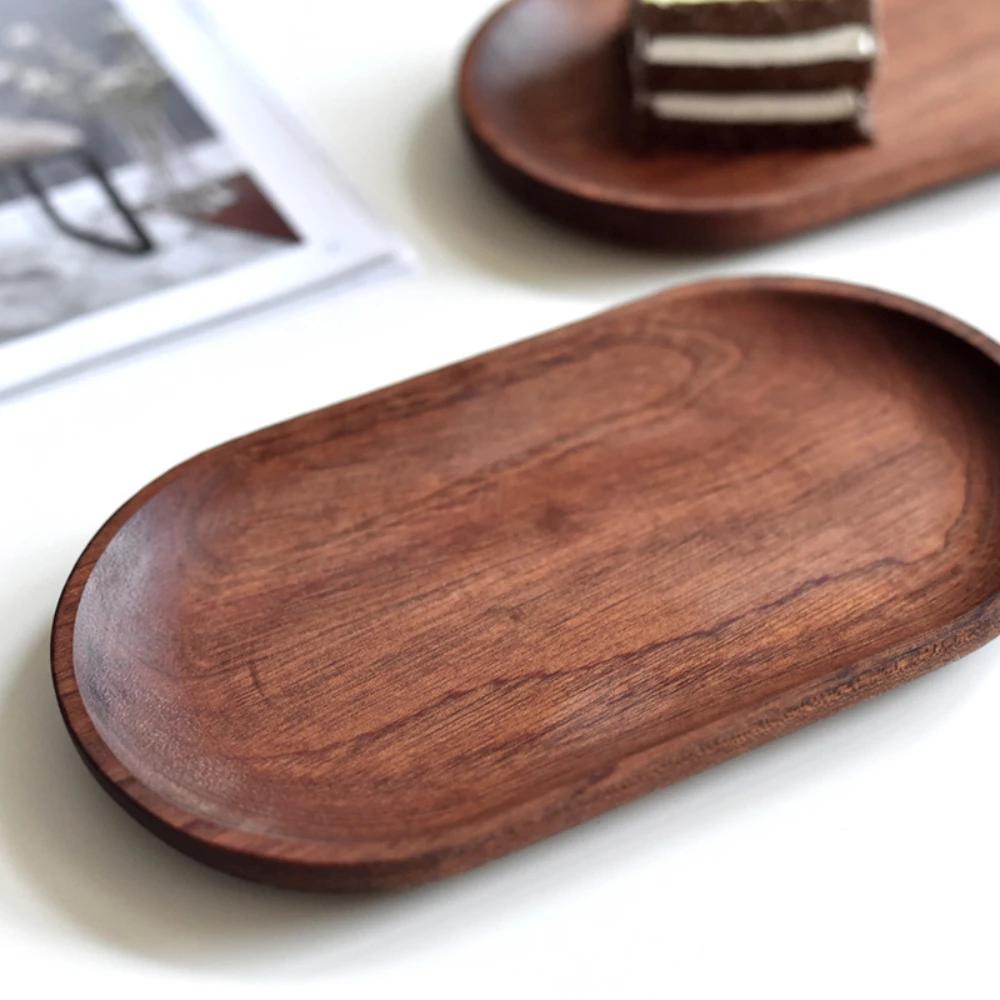Solid Wood Serving Tray Small and Compact Fruit Platter Household Coffee Afternoon Tea Tray Simple Kitchen Bread Dim Sum Plate