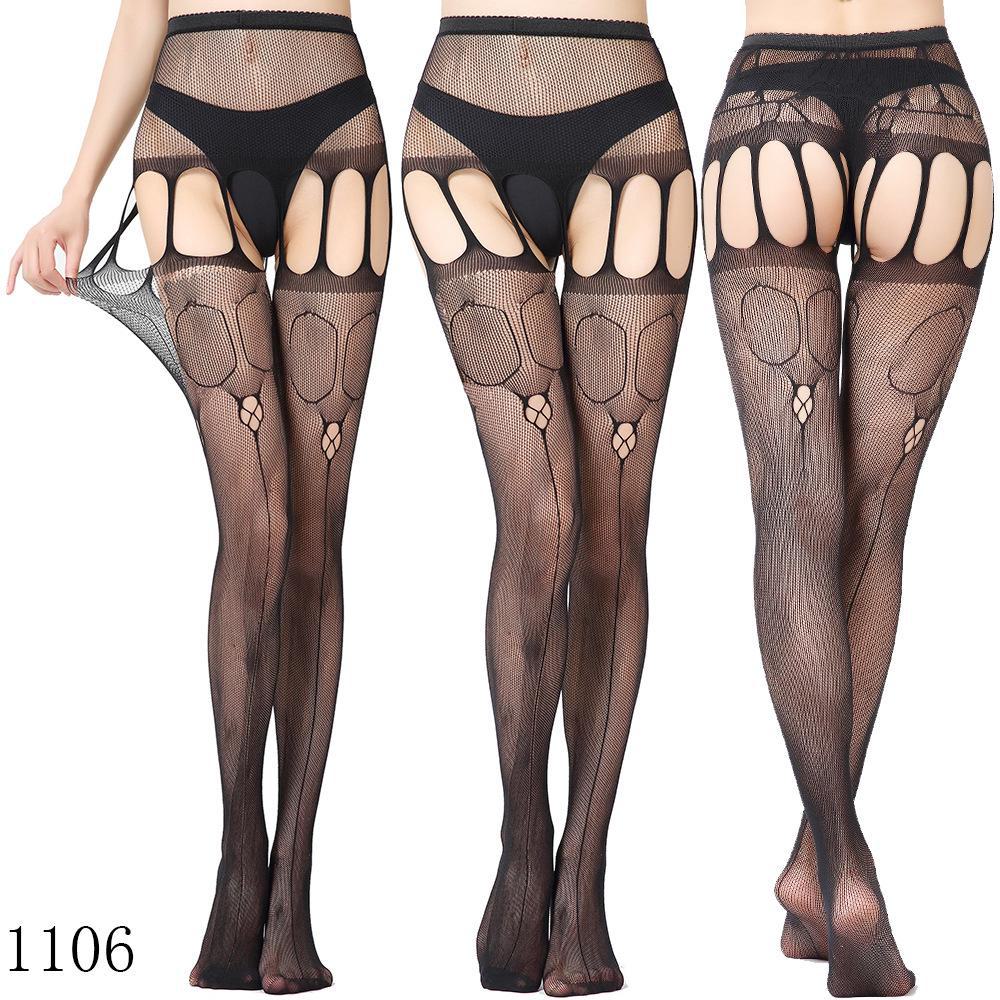 European & American Women's Mesh Jacquard Garter One-Piece Pantyhose