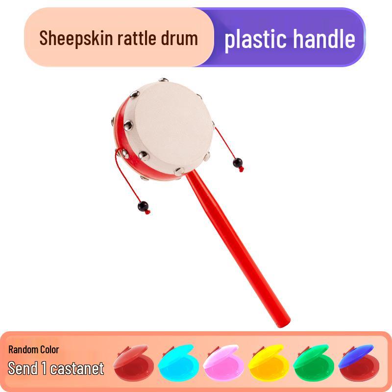 Деревянная погремушка из овчины, ручной волновой барабан для новорожденных и малышей