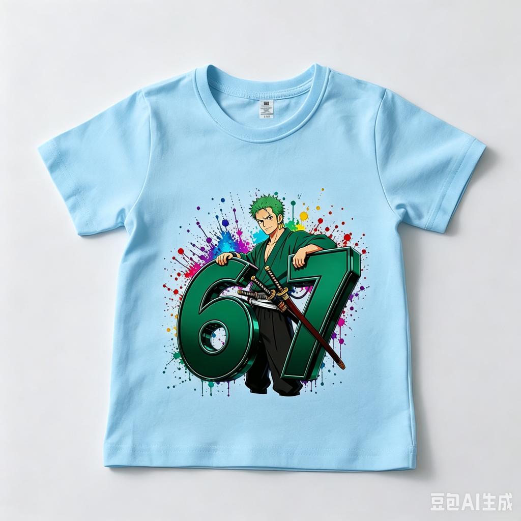 One Piece Roronoa Zoro 67 Print Kids Cotton T Shirt Casual Boys Girls Summer Top
