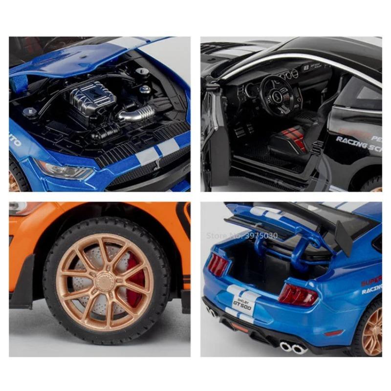 1/32 Масштабная модель спортивного автомобиля Mustang Shelby GT500 Литой металл Высокая имитация звука и света Коллекция детских игрушек Подарки