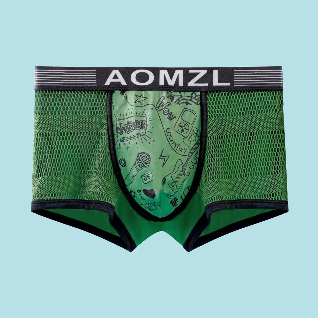 Мужские трусы-боксеры из ледяного шелка с сотовой сеткой, ультра дышащие трусы-боксеры со средней талией, трусы-боксеры с принтом