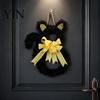 Wall Window Fireplace Decoration Halloween Cat Wreath, Cute Black Shape Door Hanging Ornament, Glitter Tinsel Decorative Fall Accent Wreath
