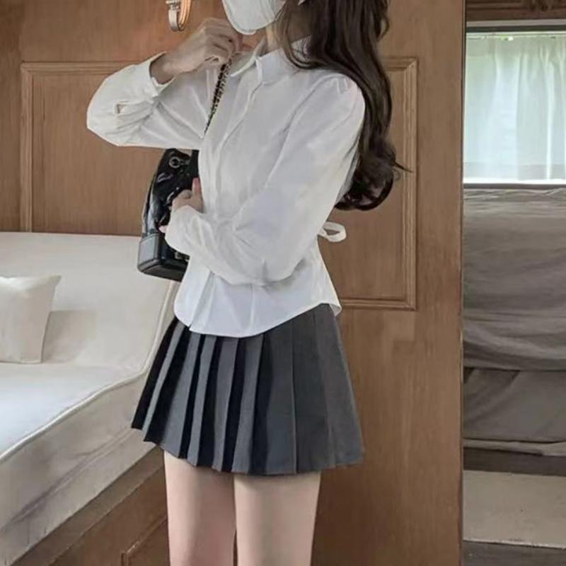 Милая рубашка в японском стиле для женщин, новая, с длинным рукавом, симпатичный дизайн, туника на шнуровке, блузка, осенняя мода, тонкая одежда на пуговицах