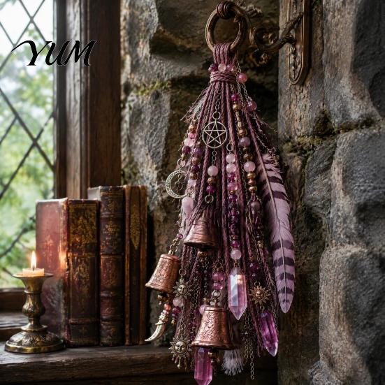 Spiritual Room Aesthetic Decor Witch Door Bell Decoration, Boho Sun Catchers, Retro Wind Chime, Pentagram Star Moon Witchy Gift for Birthday