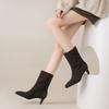 Модная женская обувь Натуральная замшевая кожа Слипоны Высокий каблук Осенние ботильоны Квадратный носок Ретро Женские Высококачественные Ботинки Обувь Женская