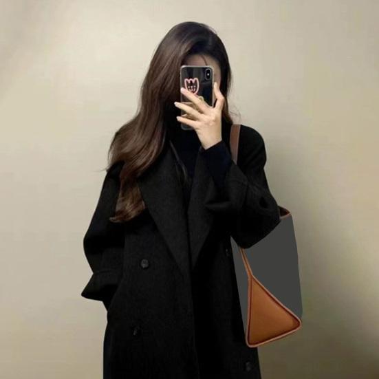 Женское длинное шерстяное пальто двубортное пальто-бушлат повседневное с длинным рукавом лацкан с вырезом тренч