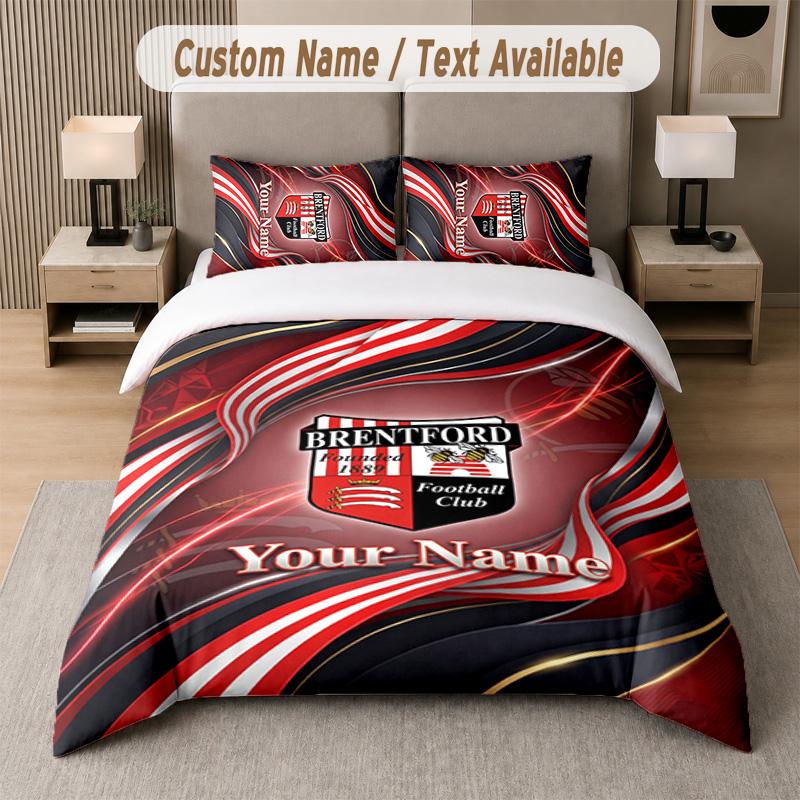 Brentford Football Design Bedding Set Custom Text 1 Duvet Cover & 2 Pillow Cases