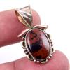 Natural Mahogany Obsidian Gemstone 925 Solid Silver Two Tone Pendant 1.25'' I7s86
