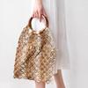 Новая круглая ручка Вощеная веревка Плетеная вручную сумка Сумка-тоут Плетеная из соломы с вырезами Пляжная сумка-ведро