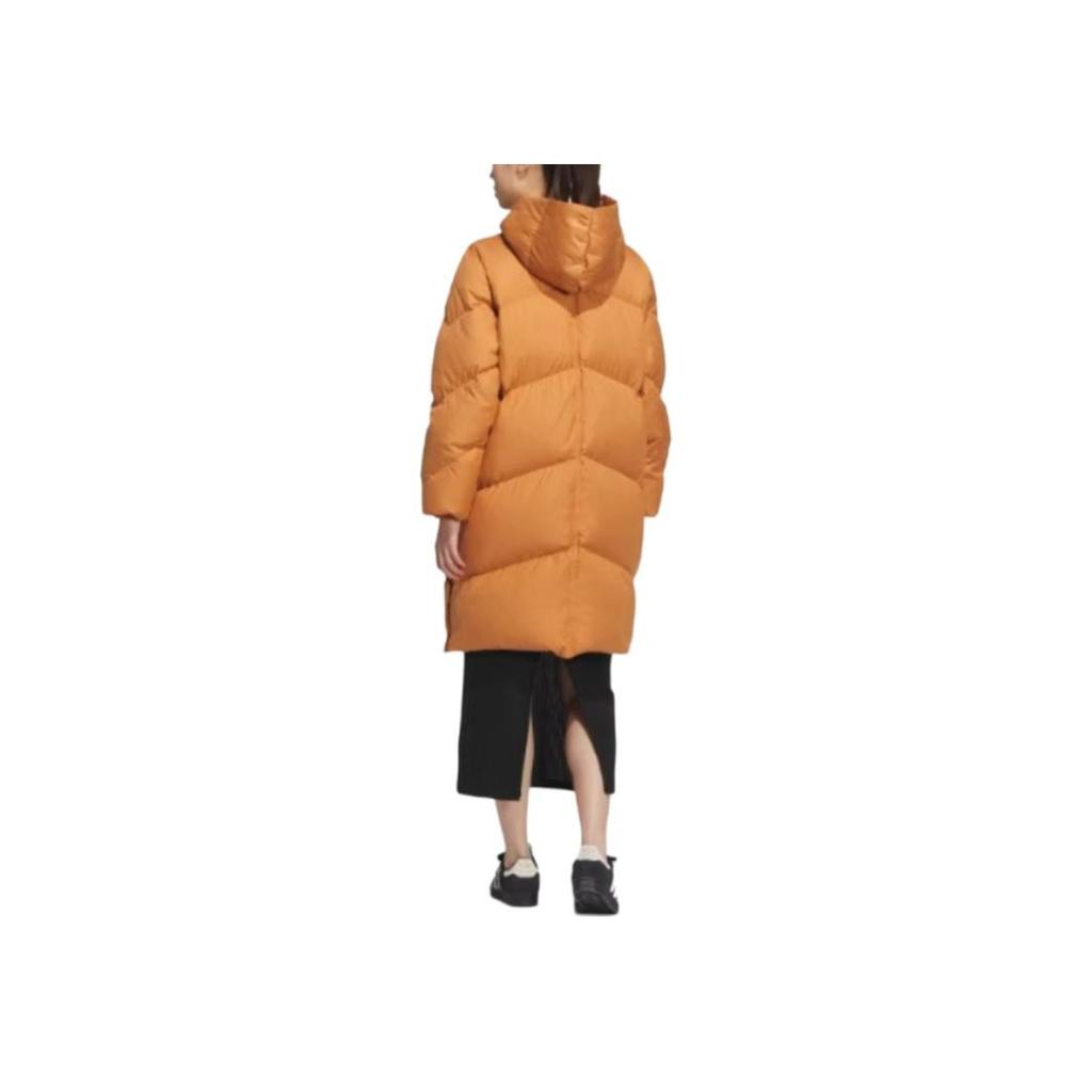 adidas Originals Three Stripes Series FW24 Длинная теплая свободная куртка с капюшоном Пуховик Женские куртки Медь JJ1356