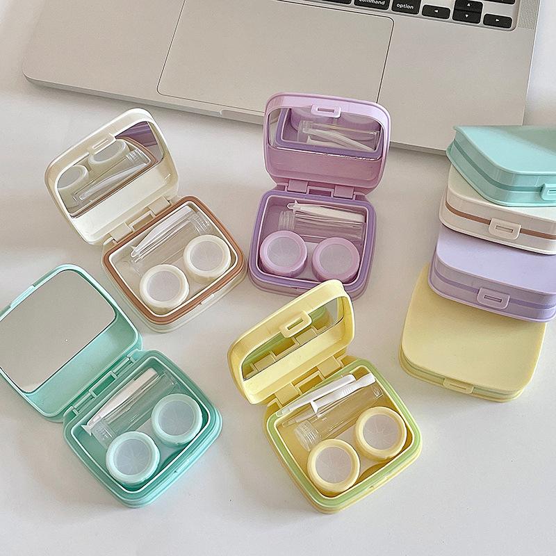 Конфетный одноцветный футляр для контактных линз, пластиковая цветная коробка для контактных линз, портативная коробка для хранения контактных линз, мини-коробка для ухода