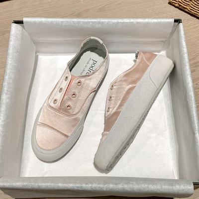 Испания нишевые атласные белые туфли женские носят один педаль 2025 новые плоские повседневные удобные туфли для беременных