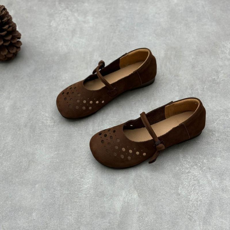 Johnature Женские туфли на плоской подошве из натуральной кожи ручной работы, мягкие сандалии из воловьей кожи с круглым носком в стиле ретро