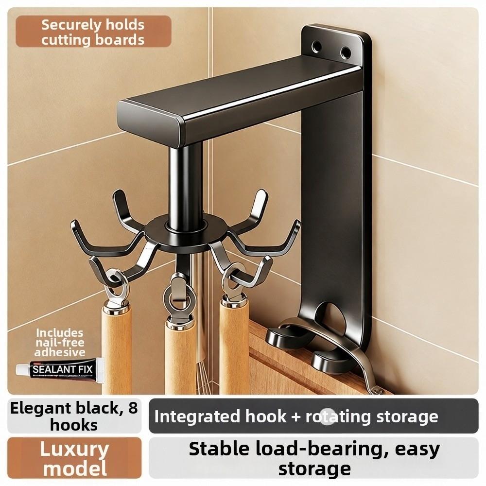 Wall Mounted Utensil Organizer 360 Degrees Rotating Kitchen Storage Rack Kitchen Hook Rack Kitchen