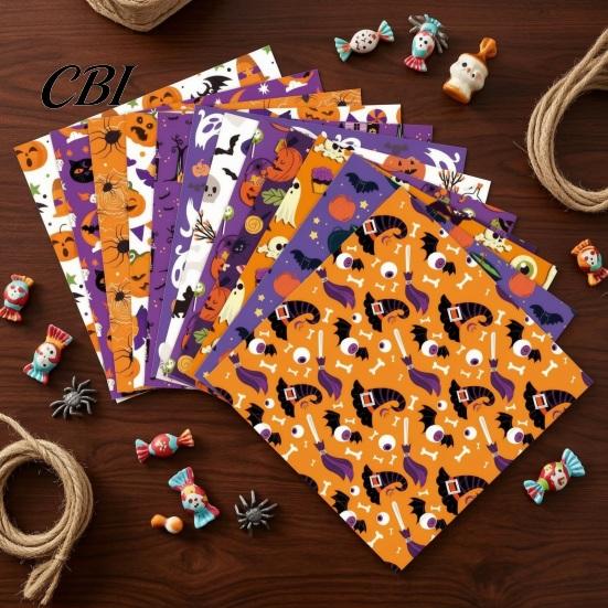Paper Crafting Halloween Supplies 12 Sheets Scrapbook Set, 6x6in Double-Sided Craft Paper, Pumpkin Large Area Ghost Bat Pattern Decorative for