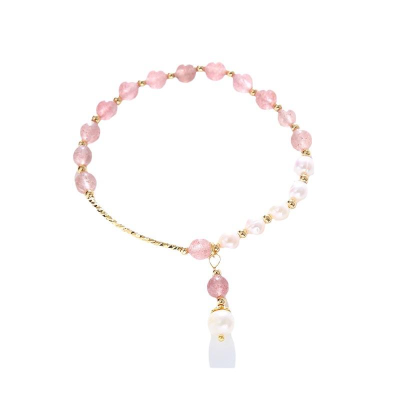 Strawberry Crystal Natural Freshwater Pearl Bracelet Bangles Women Fashion Jewelry Accessories Gift